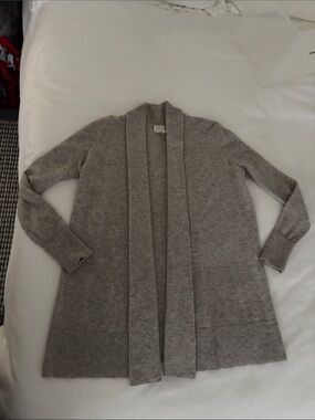 Sigrid Olsen cashmere Open-Front Shawl Collar Cardigan Sweater - Light Gray